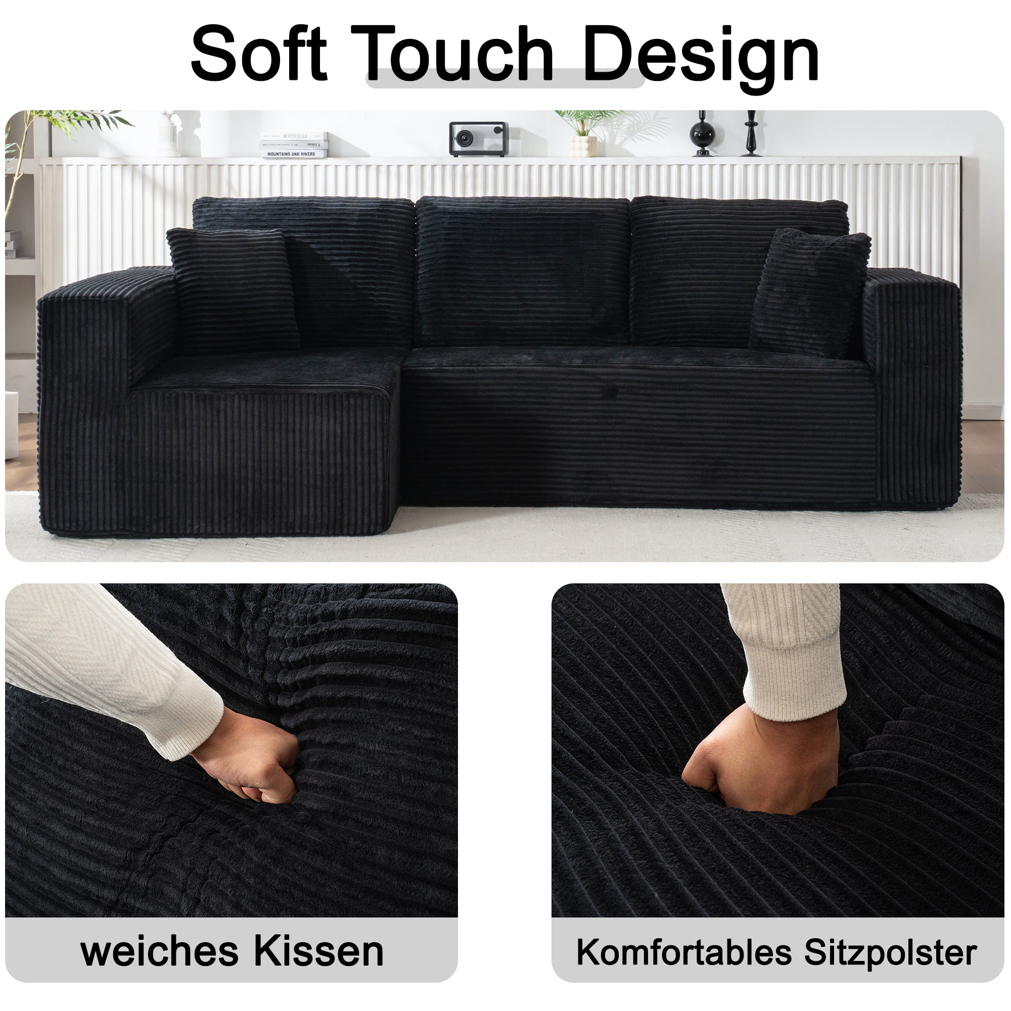 Wide Armchair Modular L-Shaped Chaise Lounge - Core Fabric