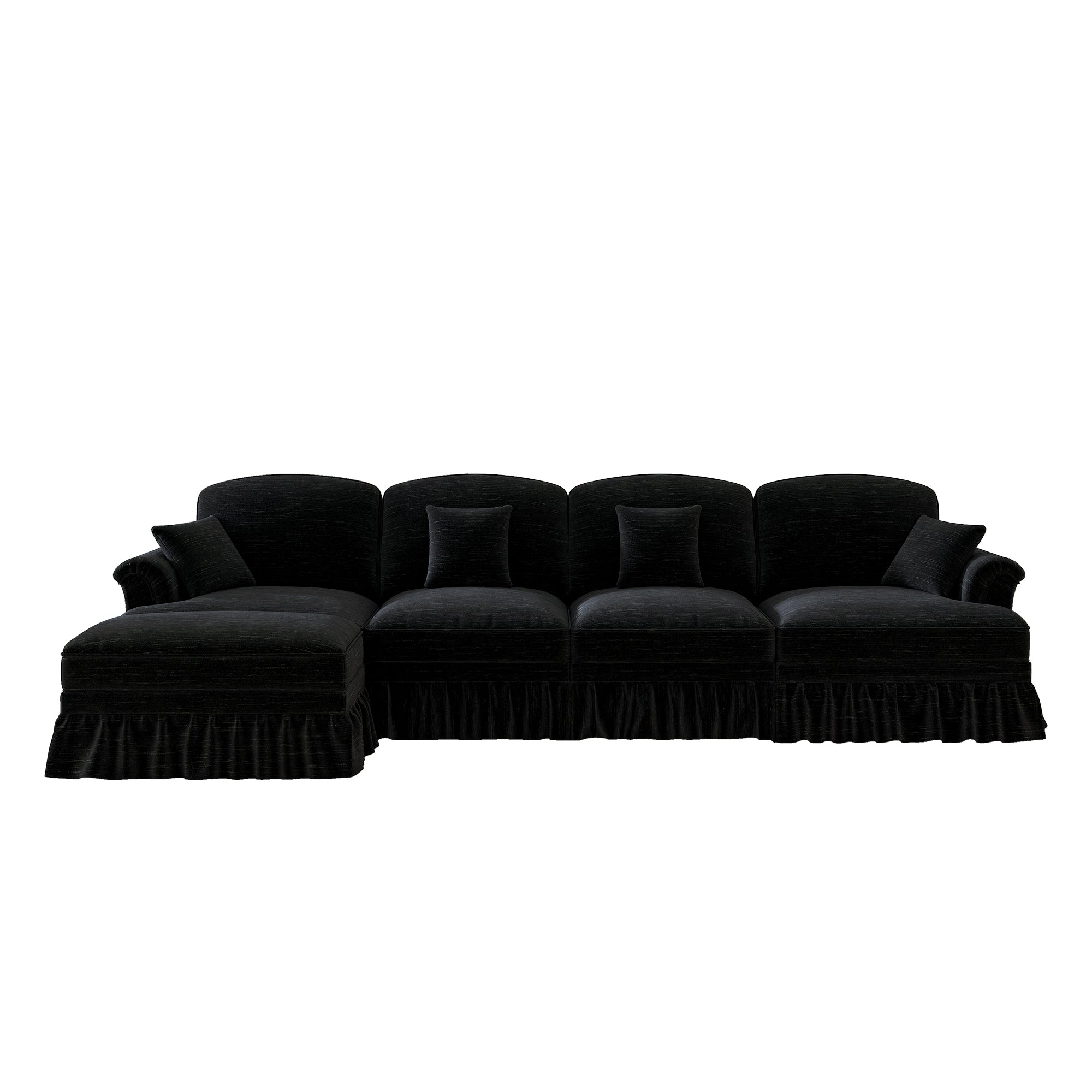 Classic L-Shaped Modular Sofa 4-Seater Movable Ottoman - Chenille Black