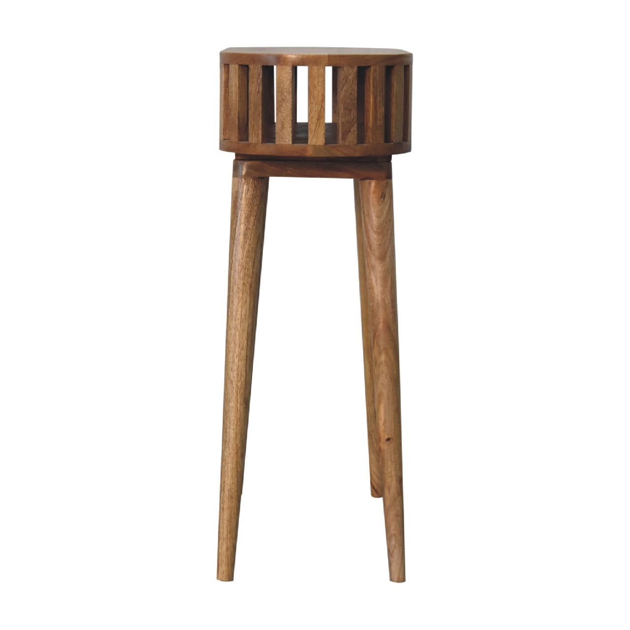 Ariella Console Table, Open Shelf Nordic Legs, Solid Wood Brown