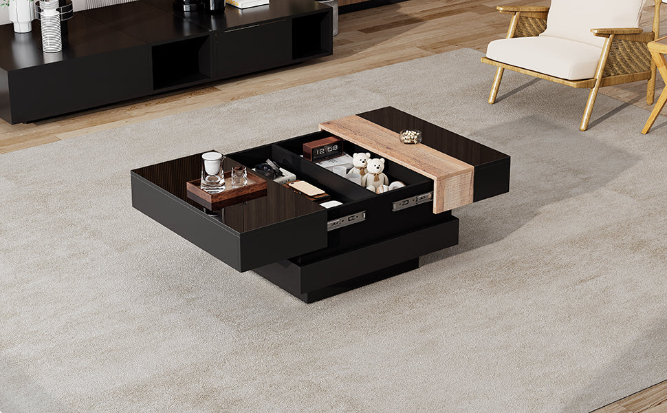 Extendable Coffee Table Hidden Storage High-Gloss - Black