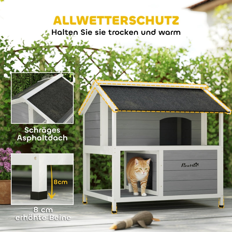 Outdoor Cat House Waterproof Hinged Roof 80x93x95cm - Grey
