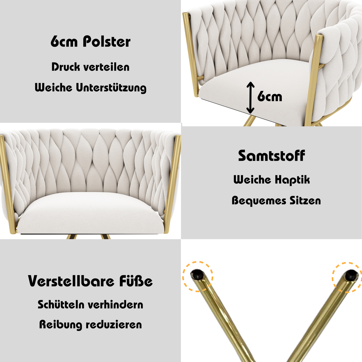 Velvet Dining Chair Set of 4 Swivel Metal Legs - Beige and Gold