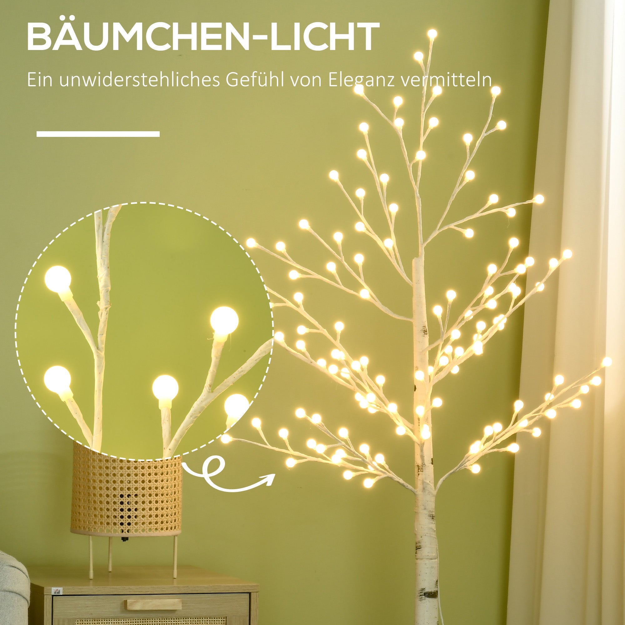 Birch Tree Light, 150cm 120 LED 3 Brightness Levels, Artificial Warm White