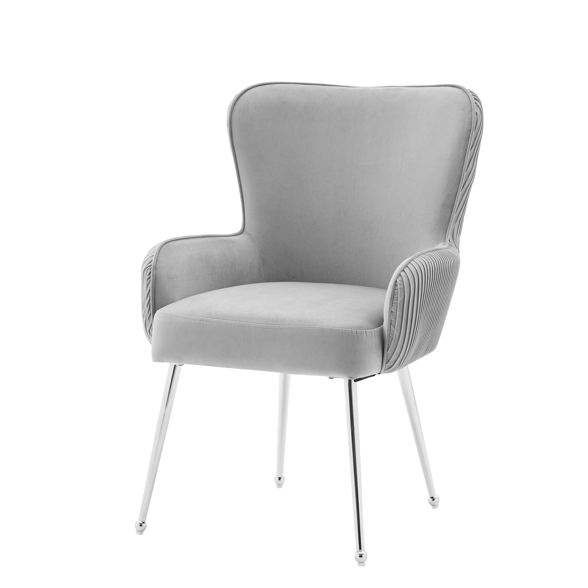 Velvet Dining Chair 2-Piece Set Armrests Adjustable Feet Lumbar Support - Grey