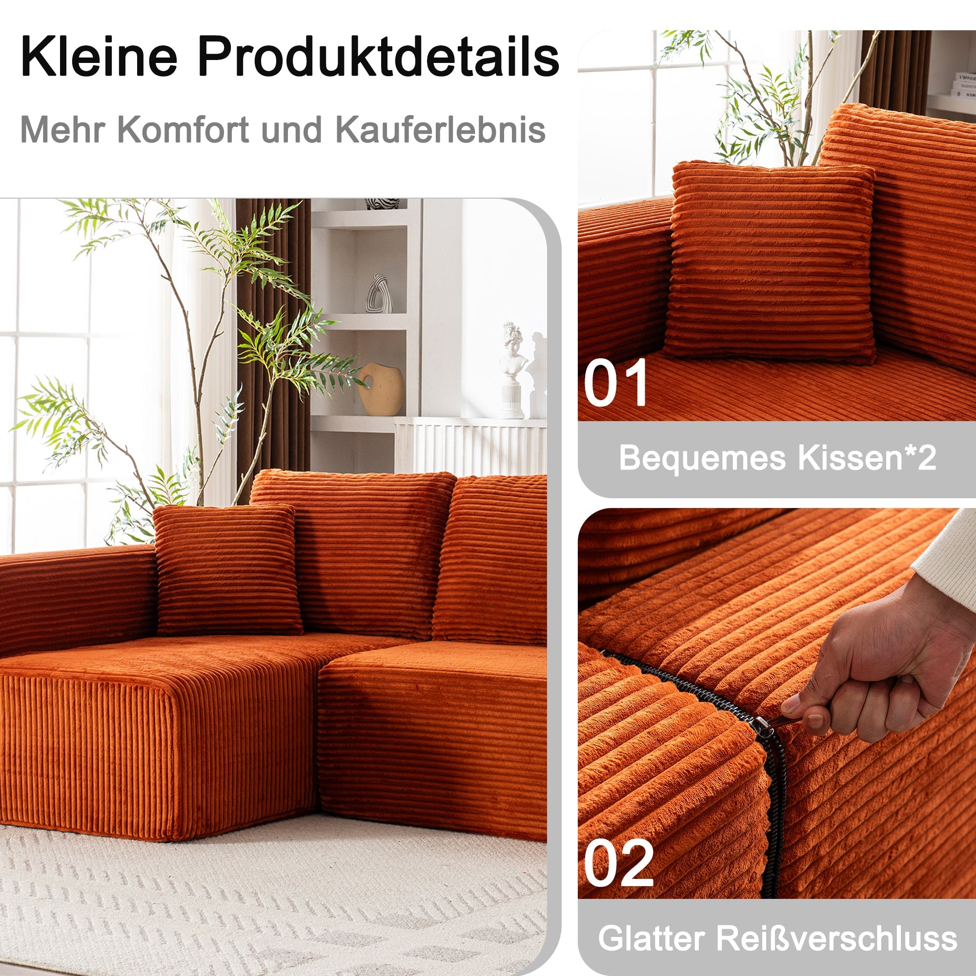 Modern Modular L-Shaped Cloud Sofa with Chaise Lounge and No Assembly, Soft Fabric Material
