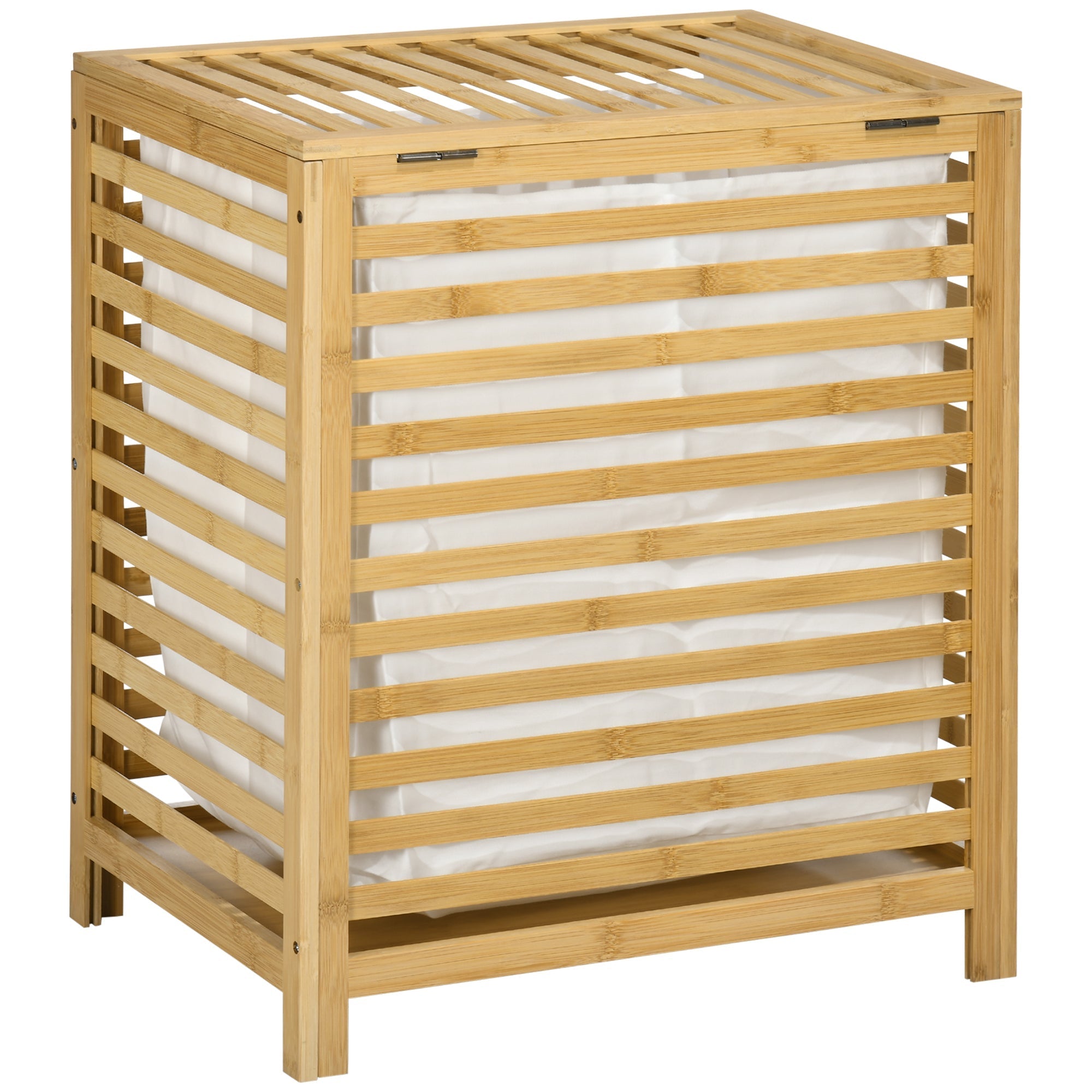 Laundry Basket 55L with Lid and Removable Bag, Bamboo