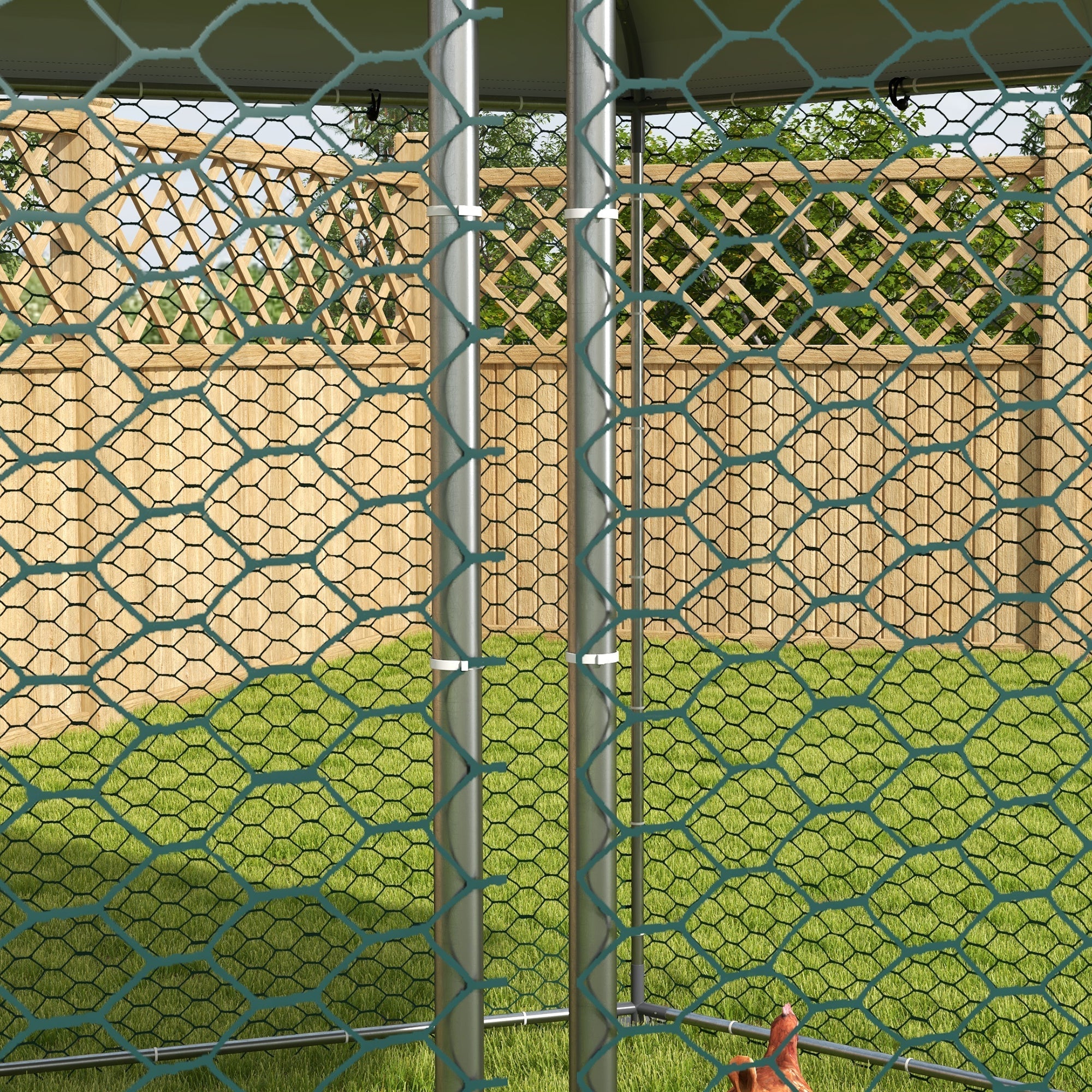 Chicken Coop Steel Run Cage with Cover & Door for 10-15 Animals, Grey