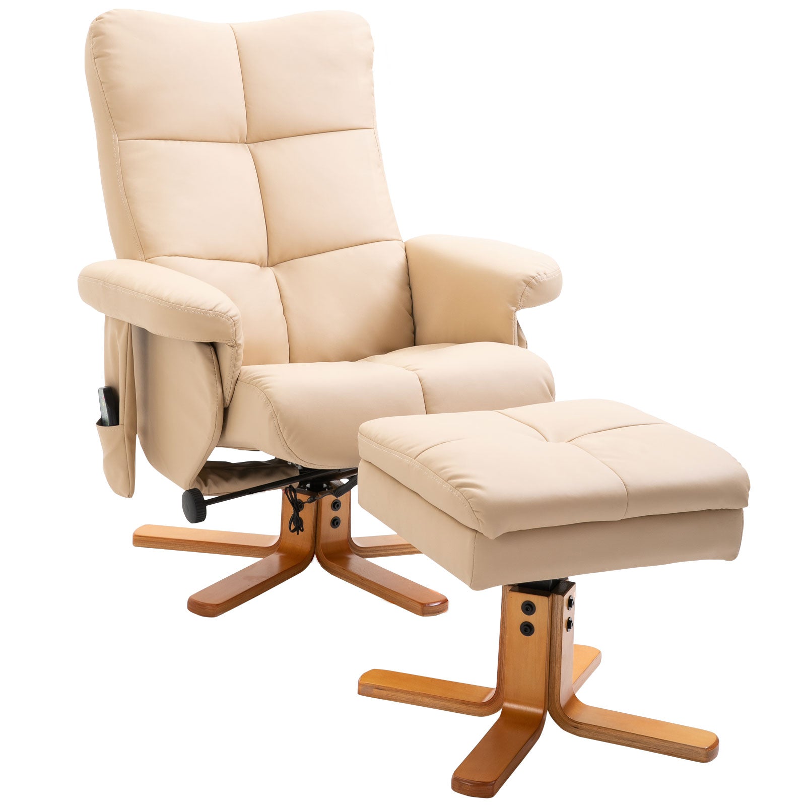 Reclining Massage Chair with Footstool, Storage, 145° Tilt, Polyester Cream White