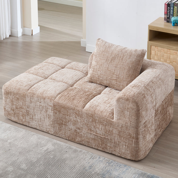 Chaise Longue Sofa, Soft Cushions Side Pockets, Khaki