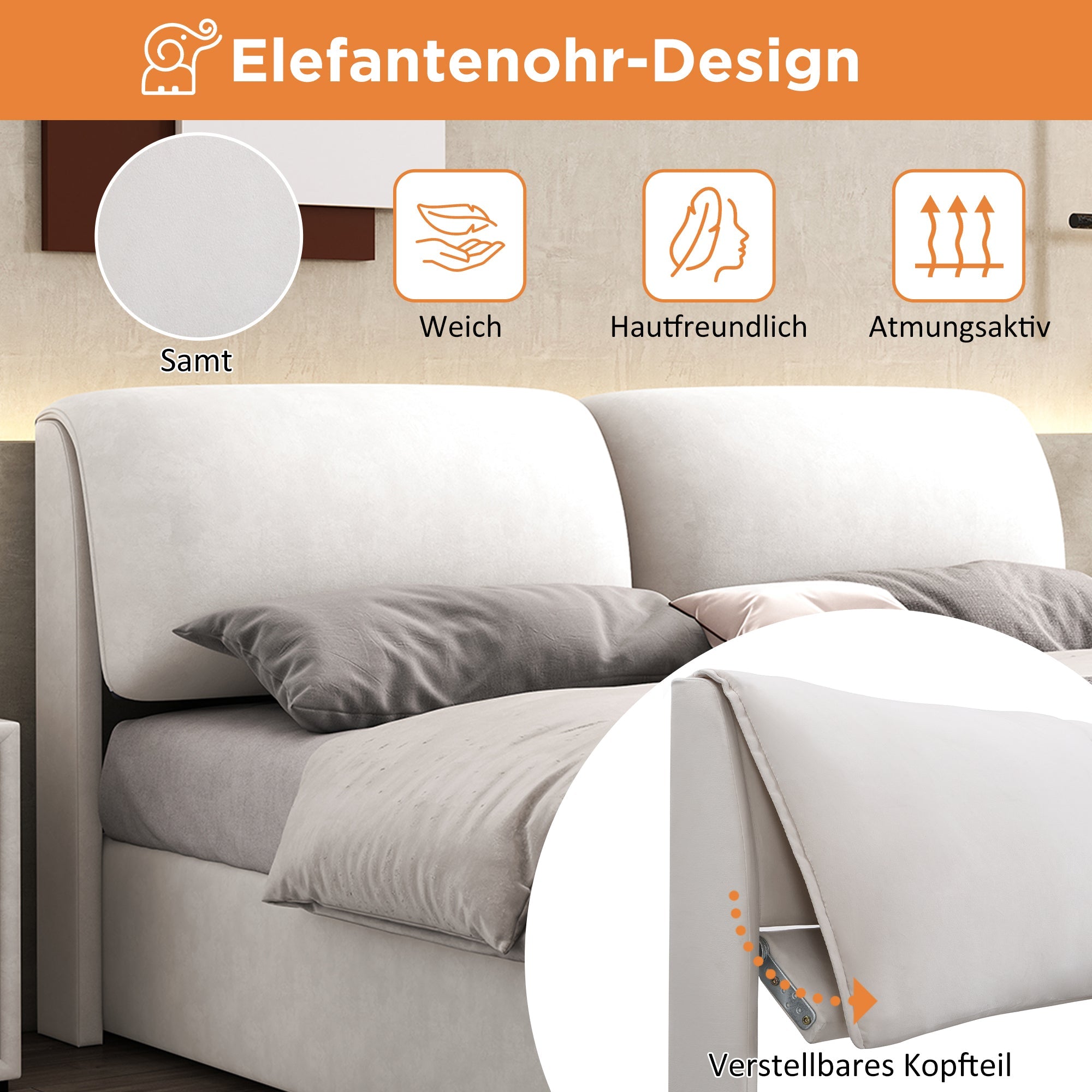 Upholstered Bed with Hydraulic Storage and 3 Drawers, 140x200cm, Beige Velvet