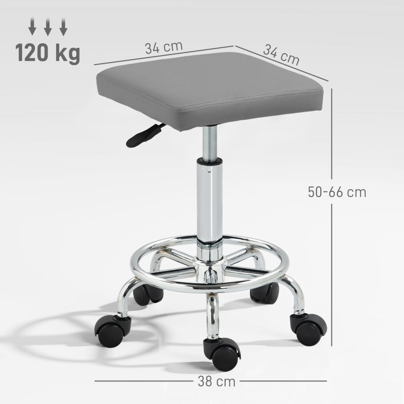 Salon Stool Padded Adjustable Height Swivel Faux Leather - Grey