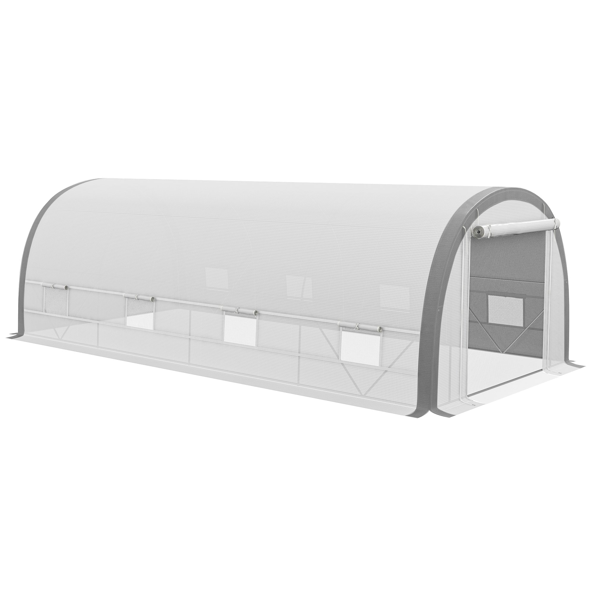 Polytunnel Greenhouse 6 x 3m Upgraded Structure Mesh Door Windows White