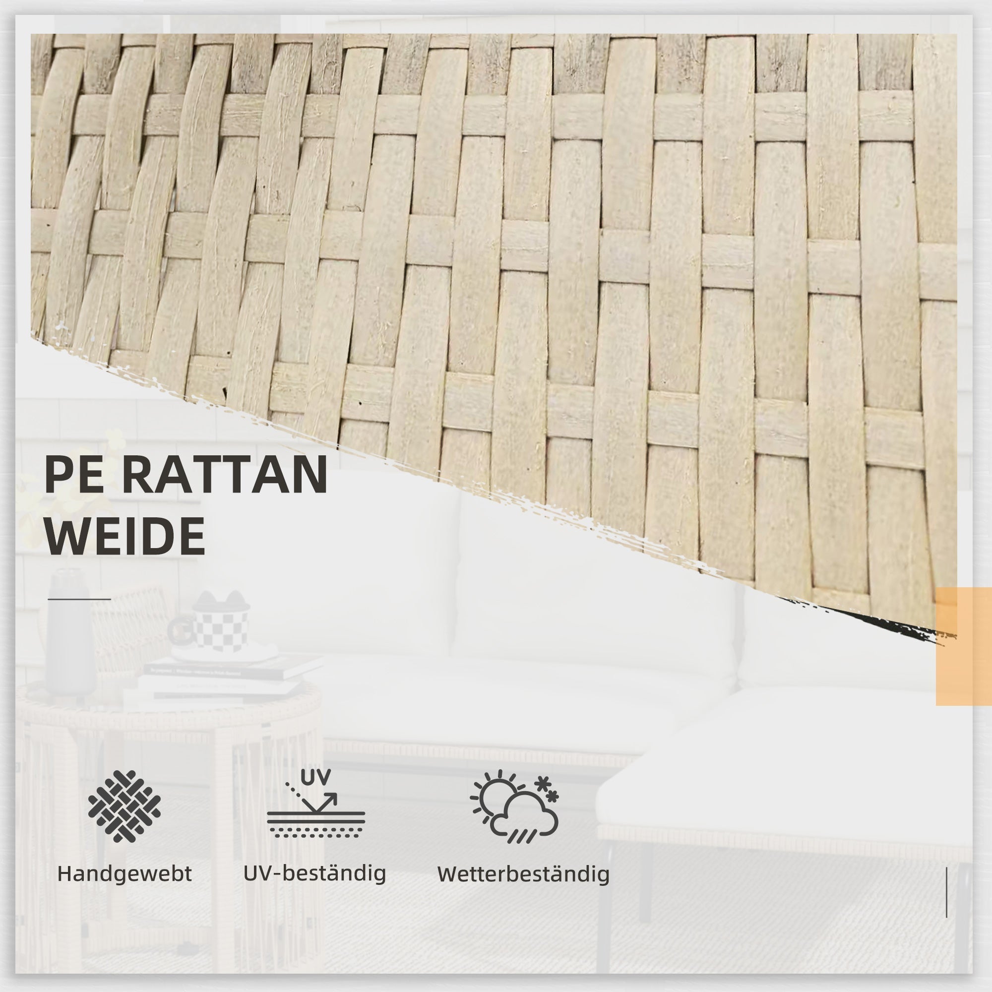 Rattan Garden Furniture Set with Sun Lounger, Coffee Table, Loveseat & Cushions, Cream
