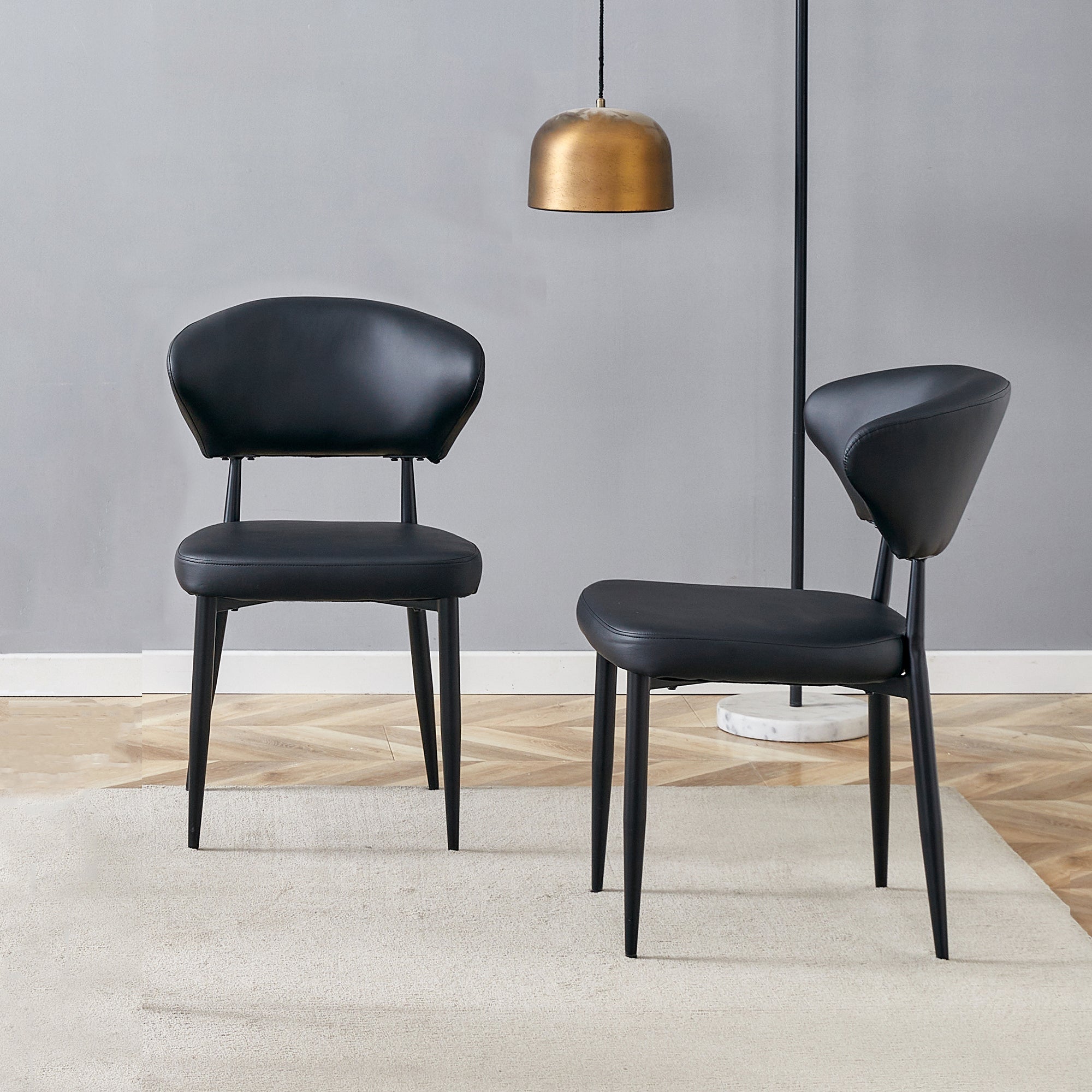 Ergonomic Dining Chair Set of 2 Minimalist Curved Back Black