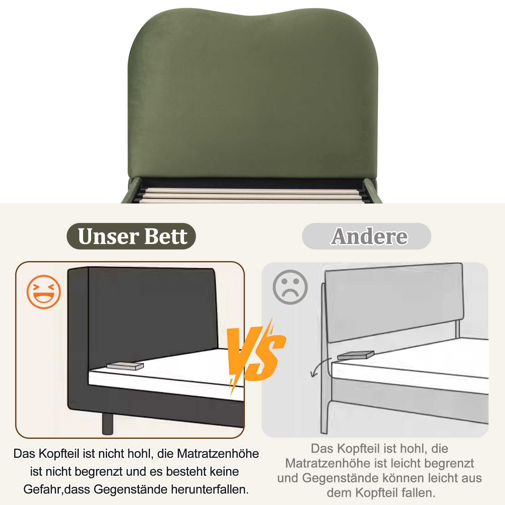 Upholstered Bed 90x200cm, Hydraulic Storage, Headboard & Slatted Frame, Velvet Green