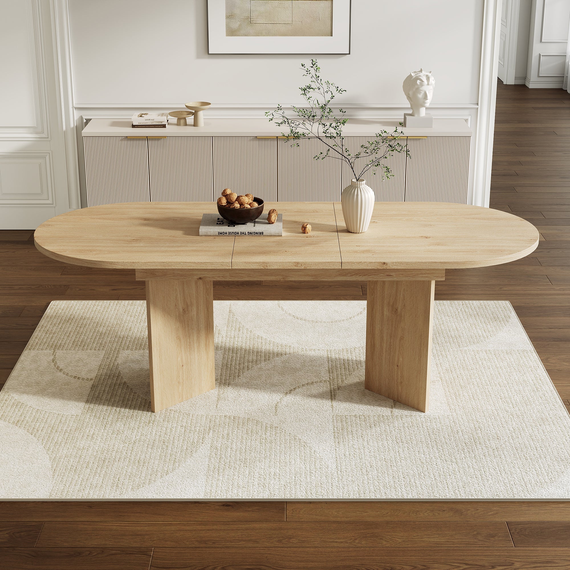 Extendable Dining Table 140/180x90 cm Seats 6-8 Rounded Corners Simple Style Oak Color