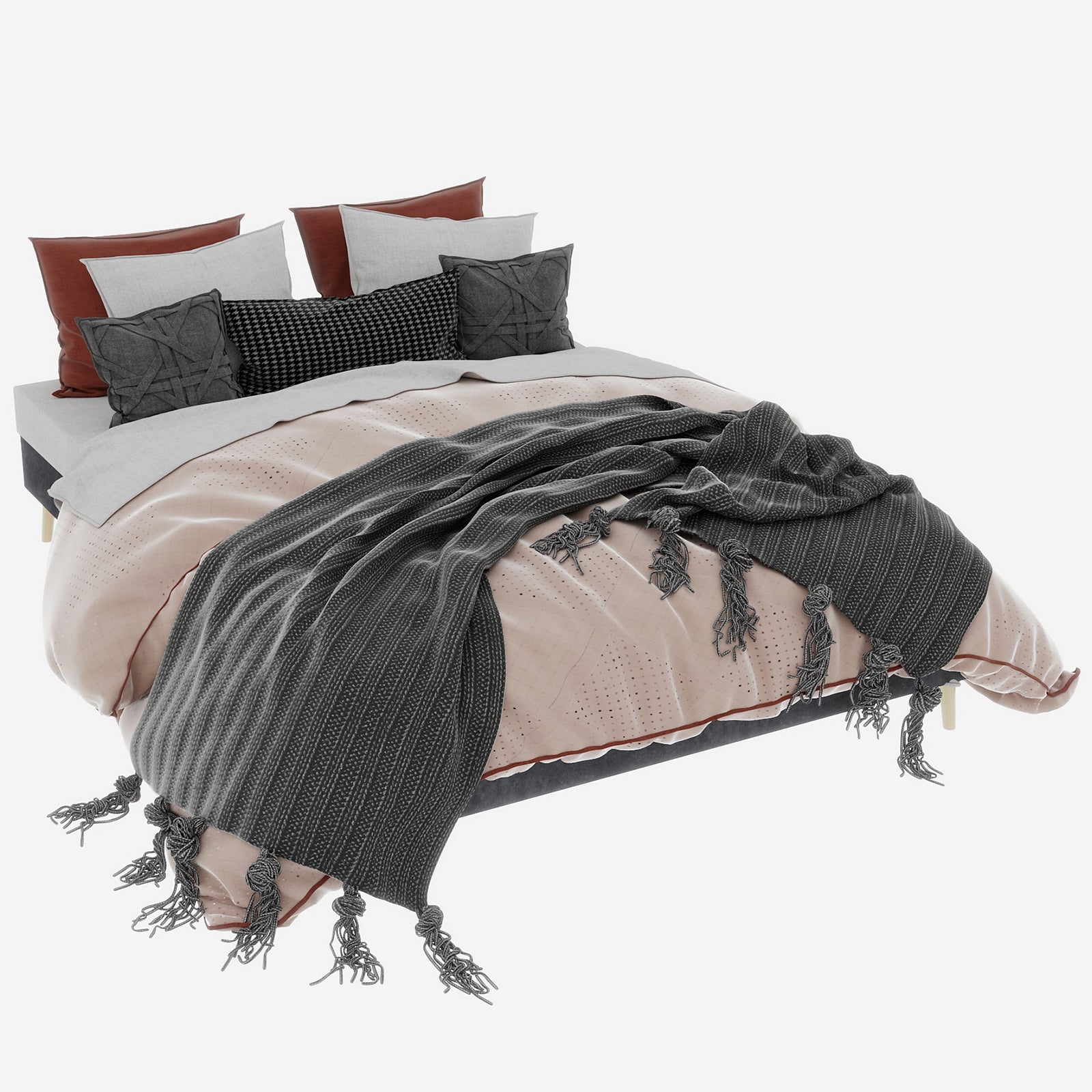 Modern Minimalist Bed Frame 160x200 cm Low-Profile Dutch Velvet Grey