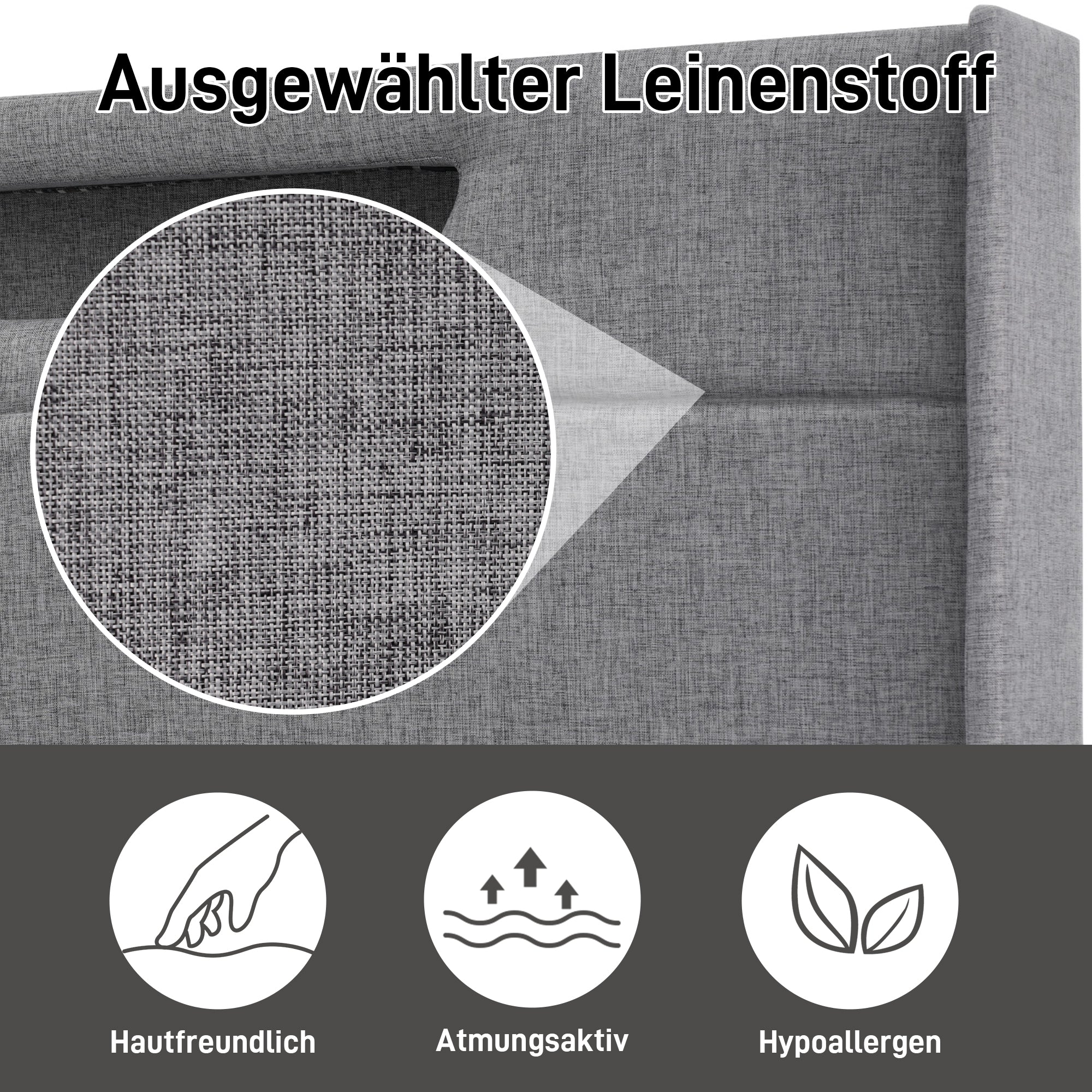 Upholstered Bed, LED Double Bed with USB & Type C Charging, Linen