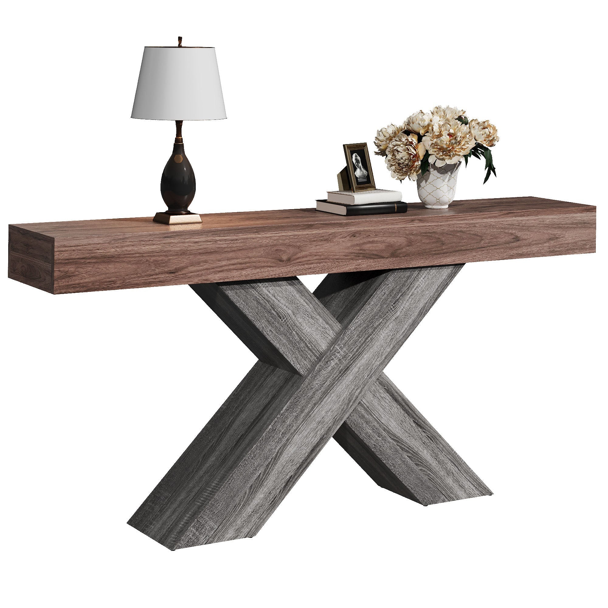 Console Table with X-Shaped Legs, Narrow Side Table for Hallway and Living Room, Wood Look Chipboard