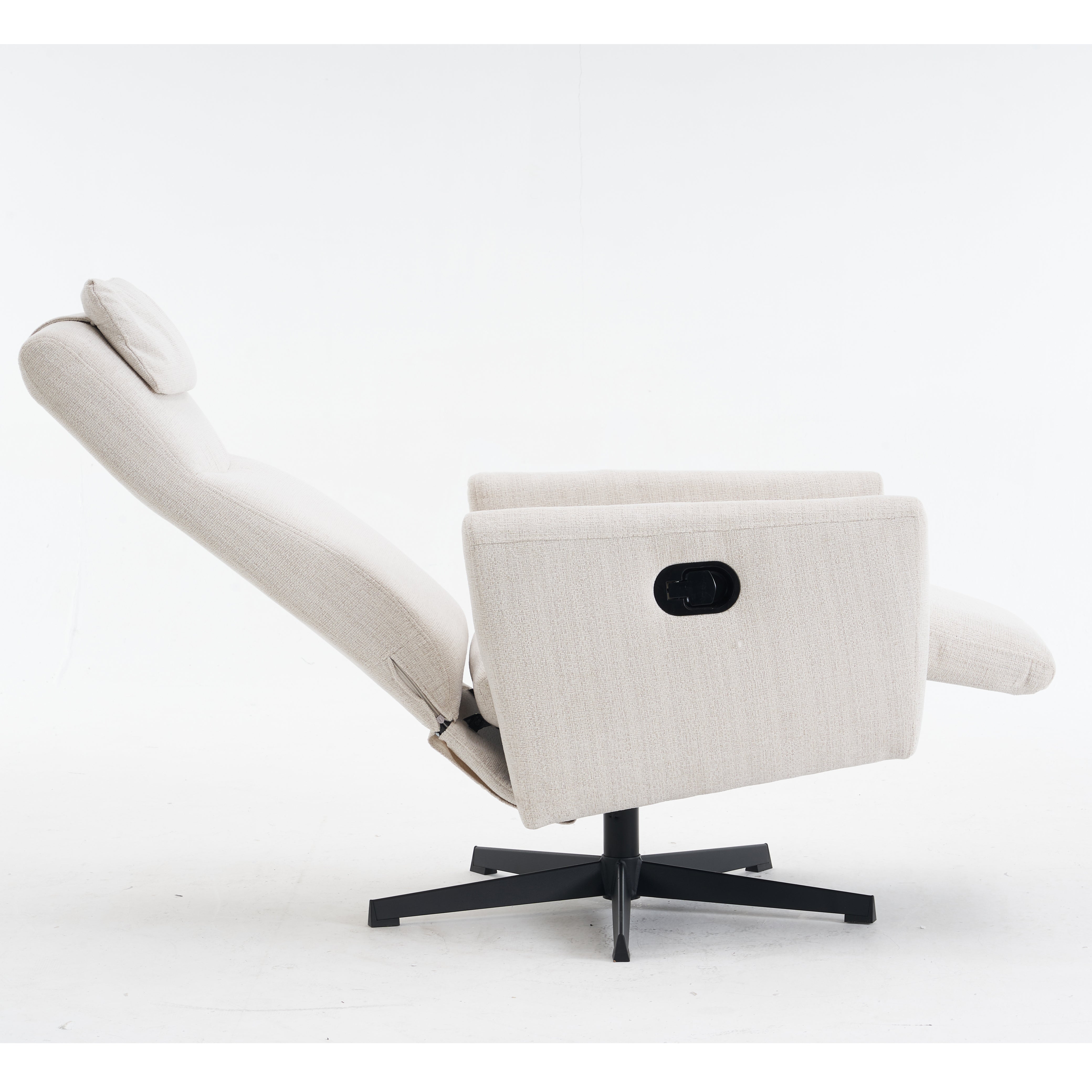 Chenille Fabric Recliner with Pillow Padded Seat and Footrest, Beige
