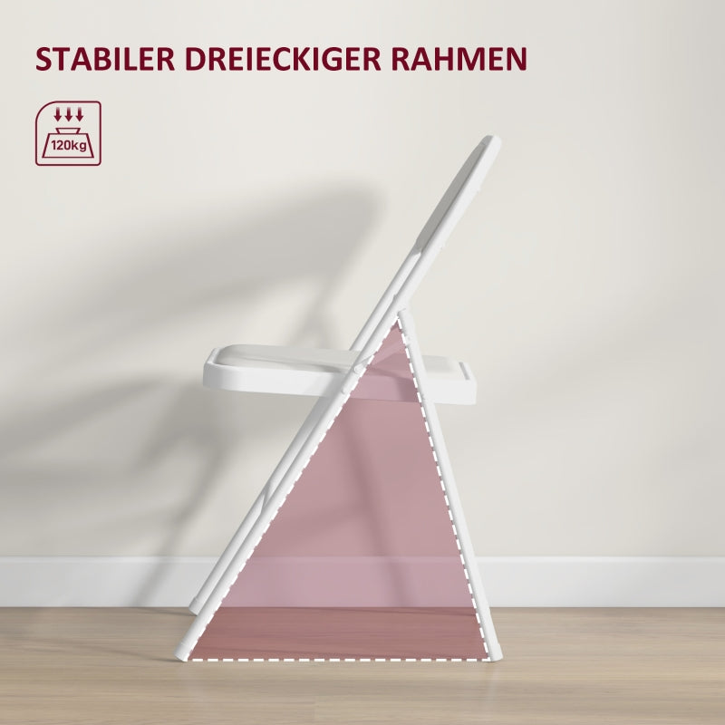 Folding Chairs, Portable Office with Cushions, Faux Leather White