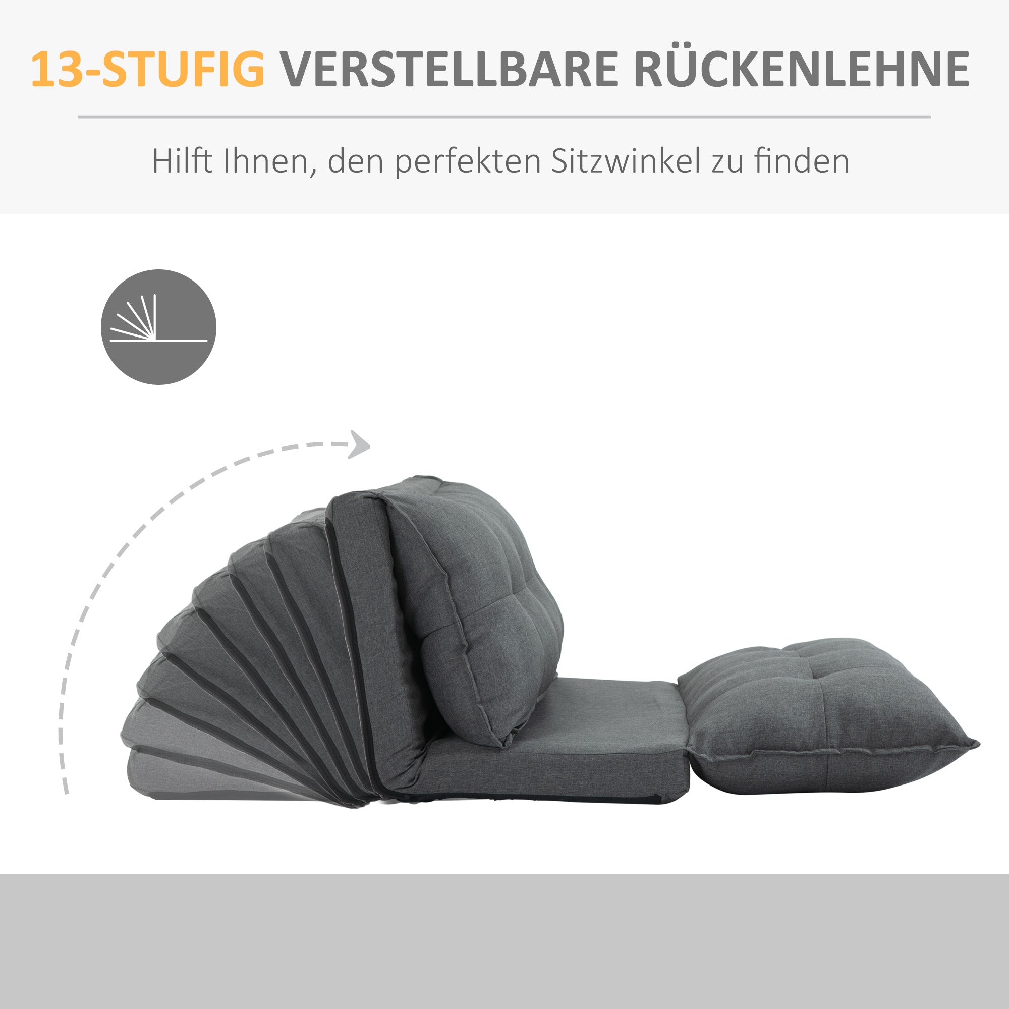 2-in-1 Floor Chair Sofa Bed, 13-Position Adjustable Backrest, Linen Gray
