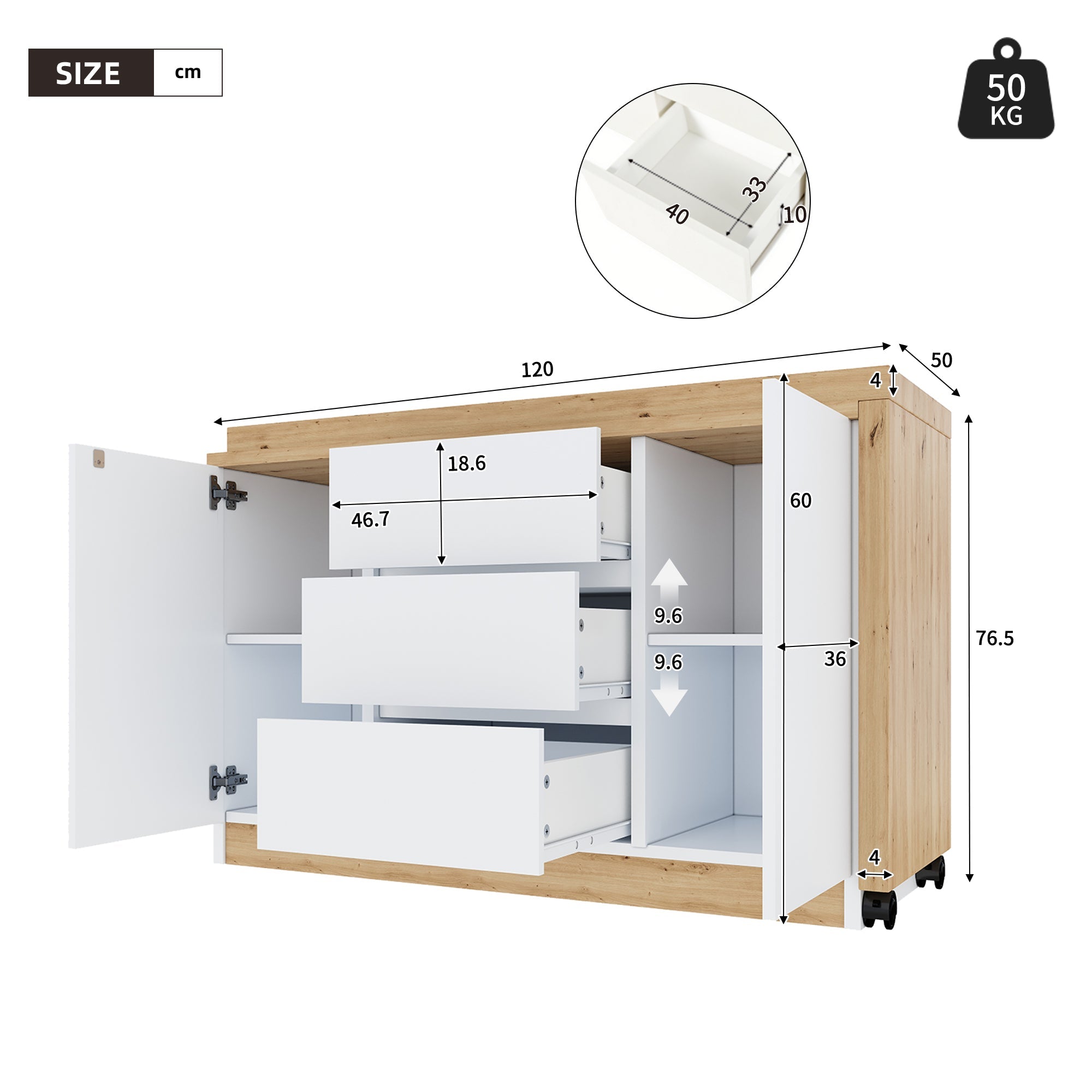 Desk, Multifunctional Rotating Tabletop, Foldable, Corner, White/Oak
