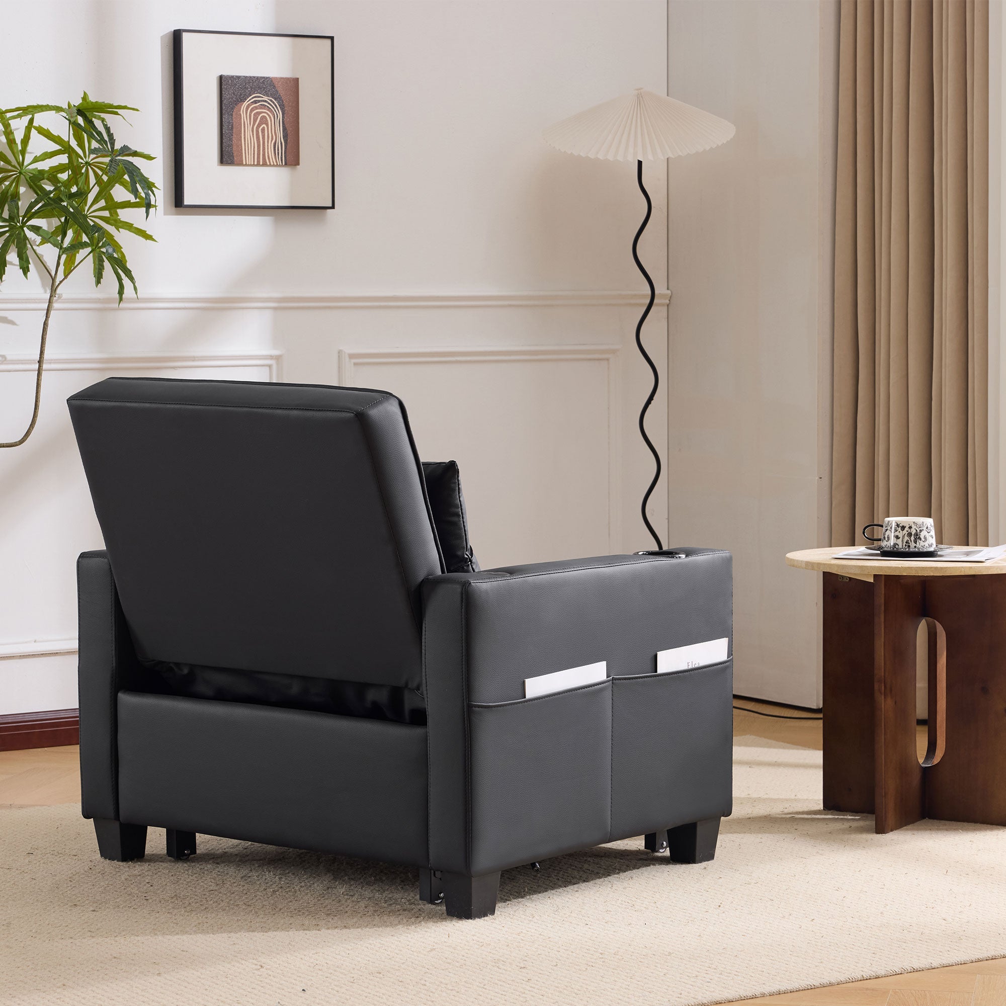Sofa Bed, 3-in-1 Pull-Out with Cup Holders & USB Port