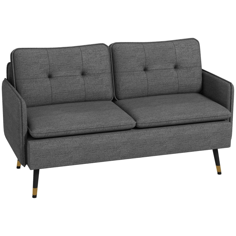 Modern Two Seater Sofa, Button Tufted Loveseat, Dark Grey