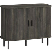 Mid-Century Modern Sideboard Storage Cabinet Slatted Tambour Sliding Doors Steel Legs Grey