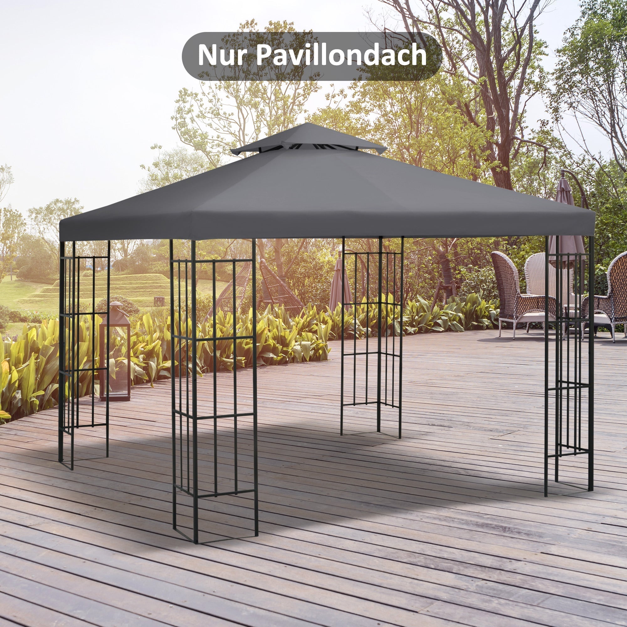 Replacement Roof 3x3m Metal Gazebo Weatherproof Polyester, Dark Grey