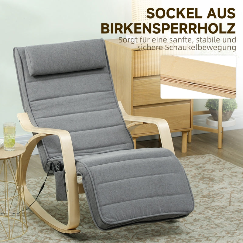 Rocking Chair, Massage, Lumbar Heating, Grey Fabric