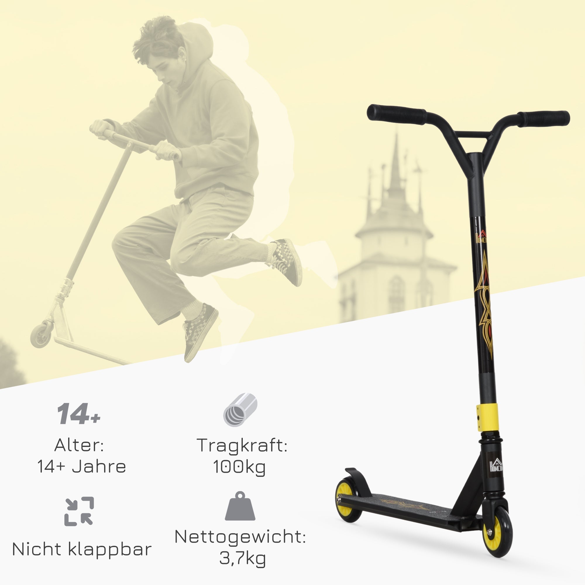 Stunt Scooter with ABEC 9 Bearings & 100mm Wheels, Synthetic Leather
