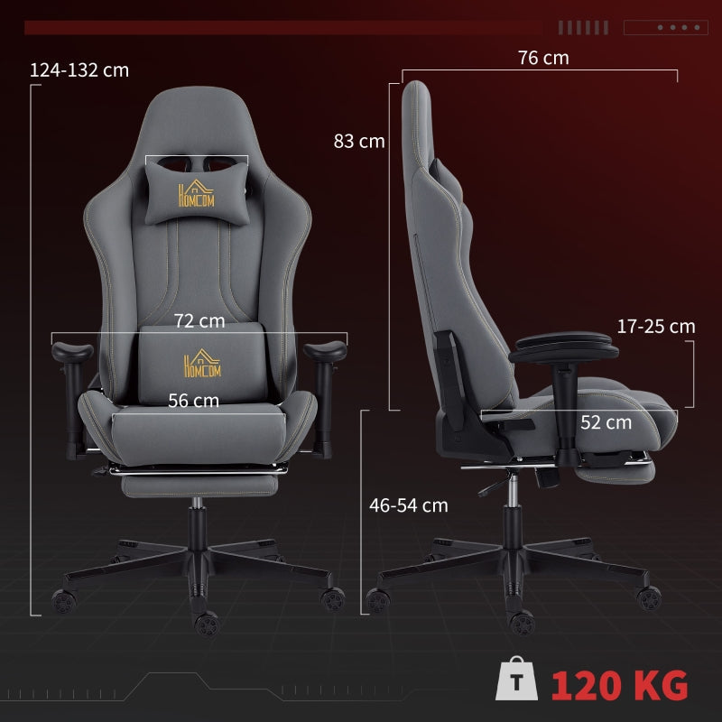 Ergonomic Gaming Chair Adjustable Rolling Desk with 3D Armrests Lumbar Support Grey