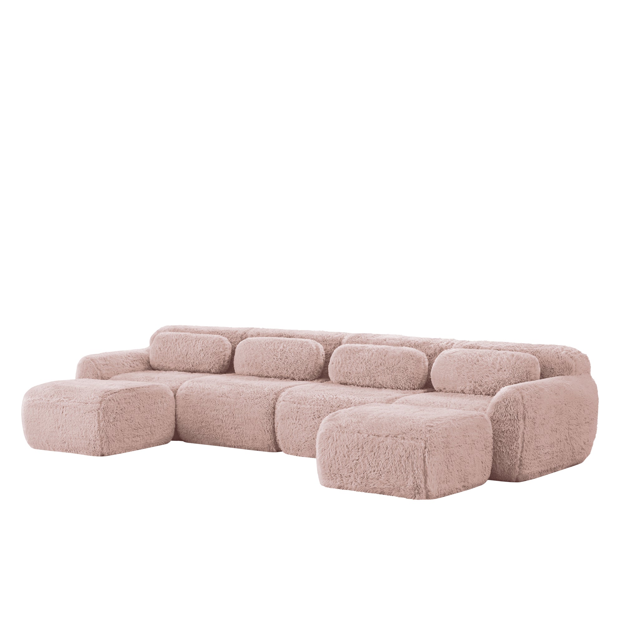 U-Shaped Modular Sofa No Assembly Plush Fabric - Pink