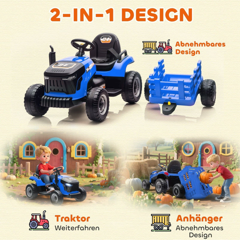 Electric Children's Tractor with Remote Control and Soft Start, Blue