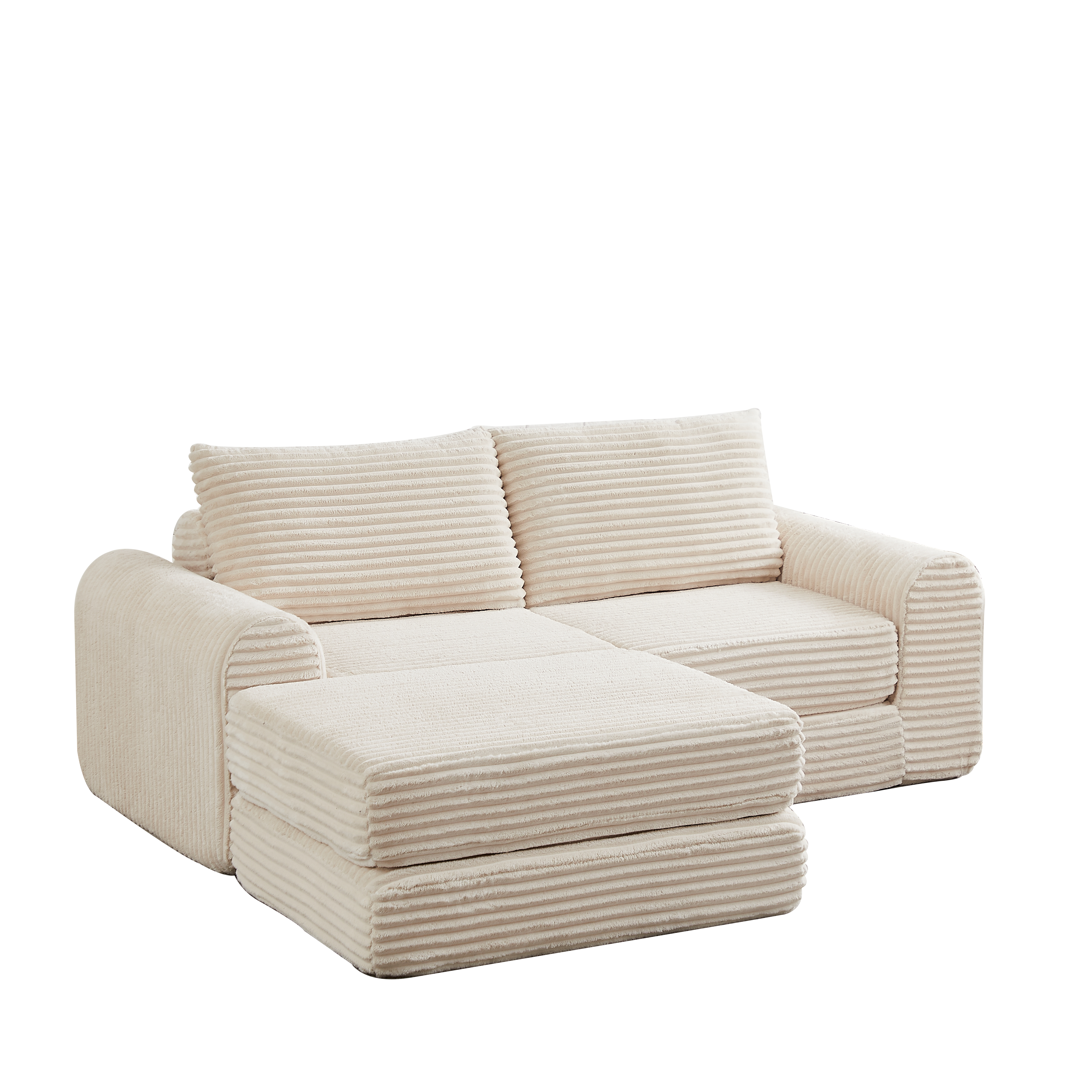 Sofa Bed 2-in-1 Modular, Removable Footstool, Curved Armrests - Corduroy