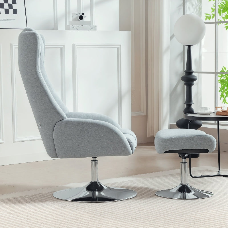 Swivel Upholstered Armchair Reclining with Footstool - Grey
