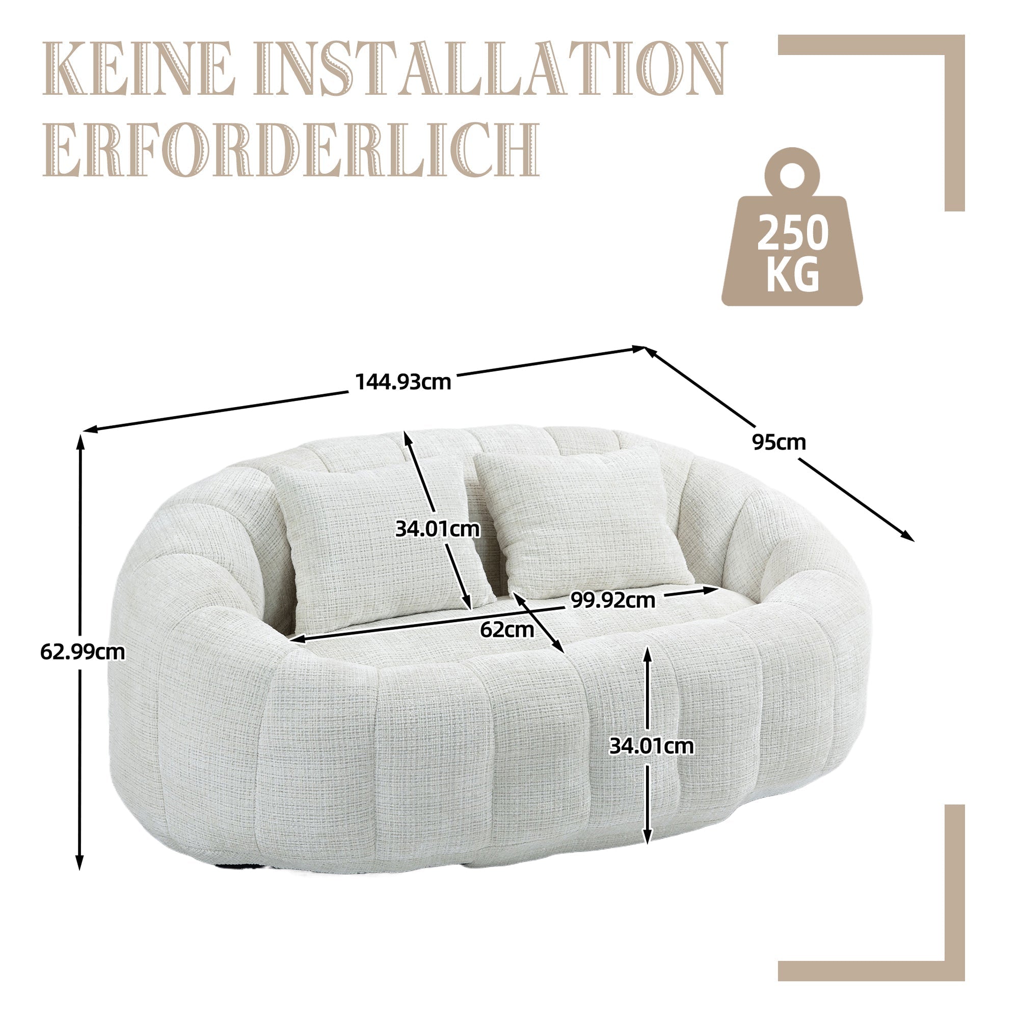 Bean Bag Sofa Lounger High Back Indoor & Outdoor Beige Chenille