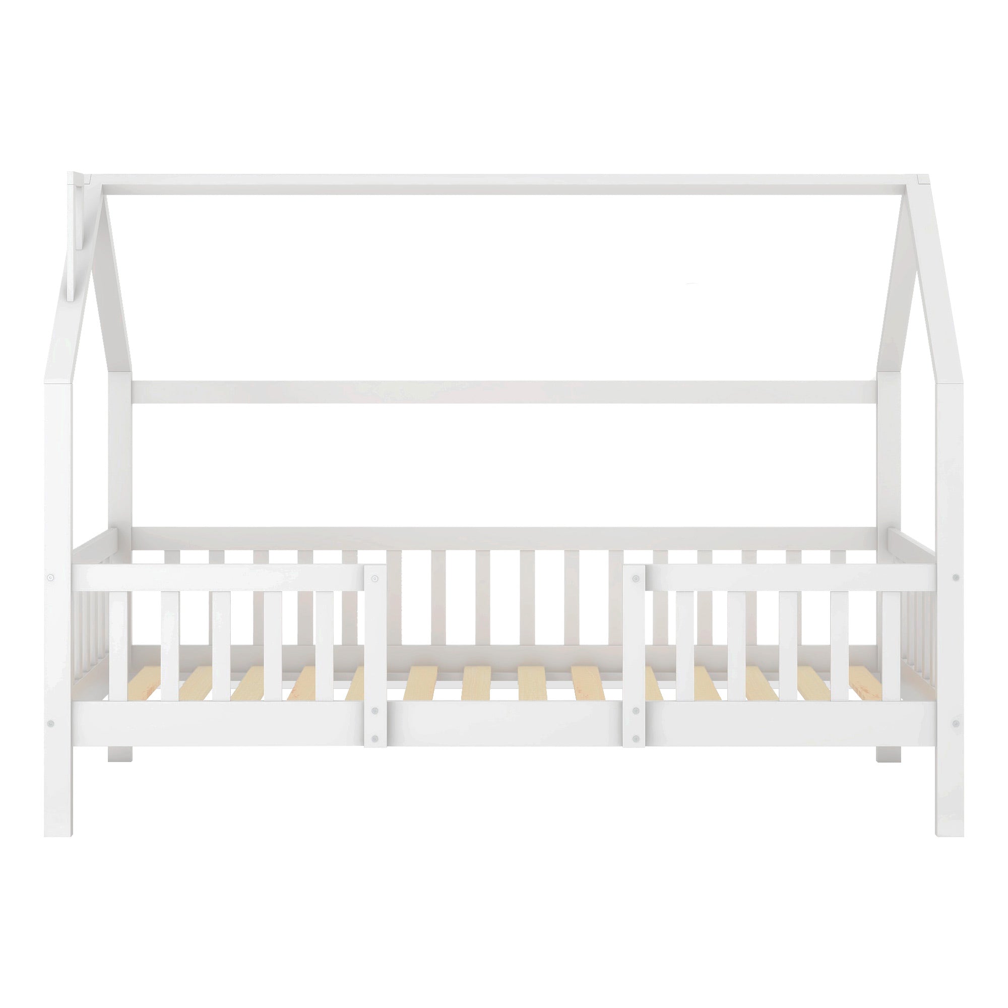 House Bed 90x200cm Chimney Slatted Base - White Pine Wood