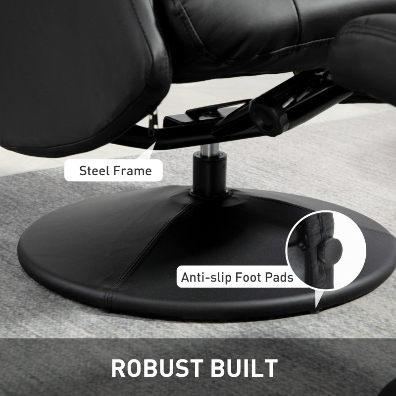 Swivel Recliner Chair with Footstool Adjustable Back, PU Leather Black