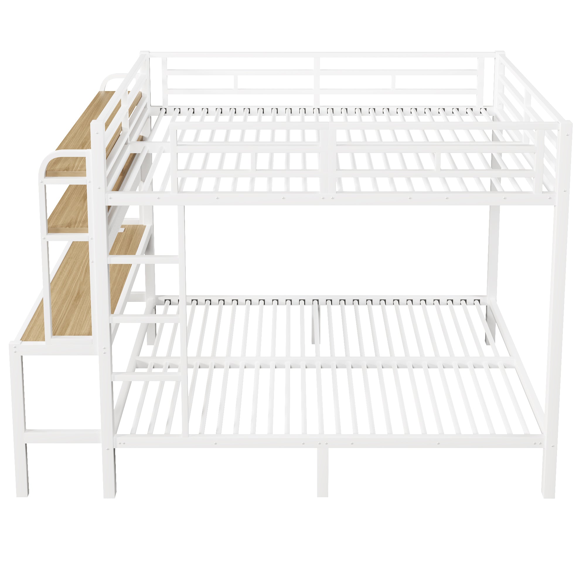 Bunk Bed 140x200cm Iron Frame Desk Storage LED Light USB White