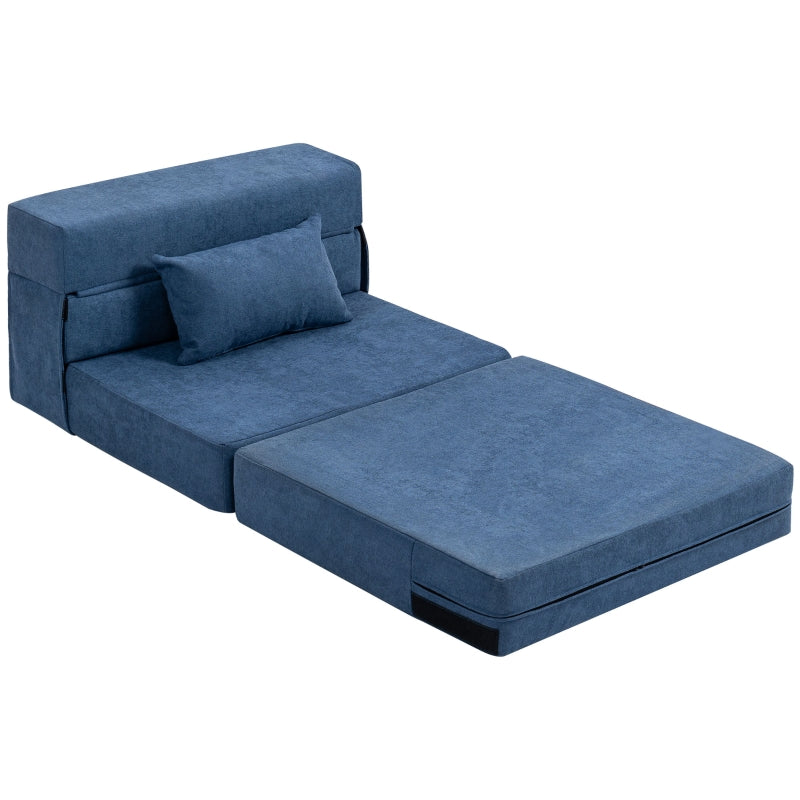 3-in-1 Sleeper Chair Foldable Sofa Bed Recliner Lumbar Cushion Flannel-Look Dark Blue