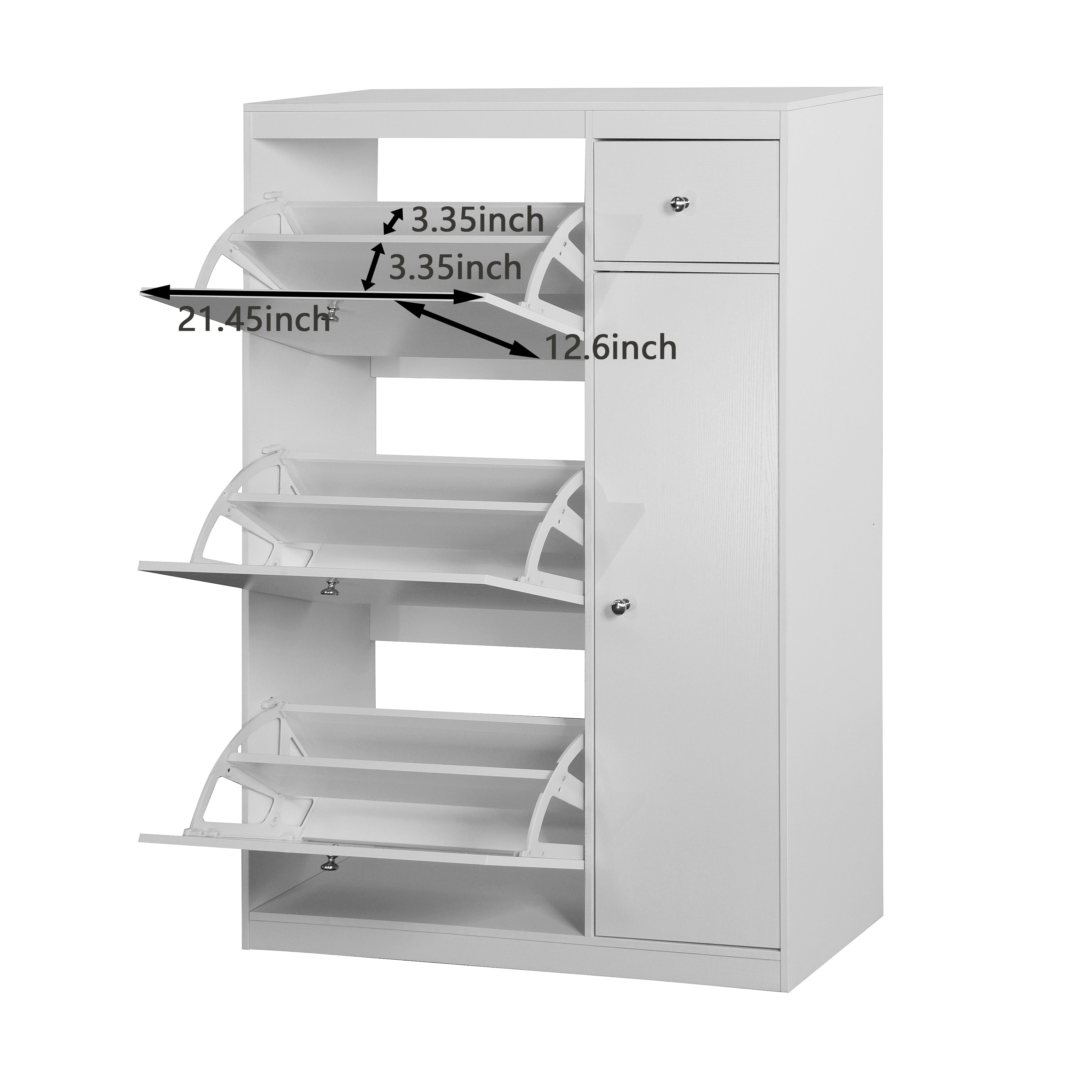 Shoe Cabinet Freestanding 3 Drop-Down Drawers Adjustable Shelf