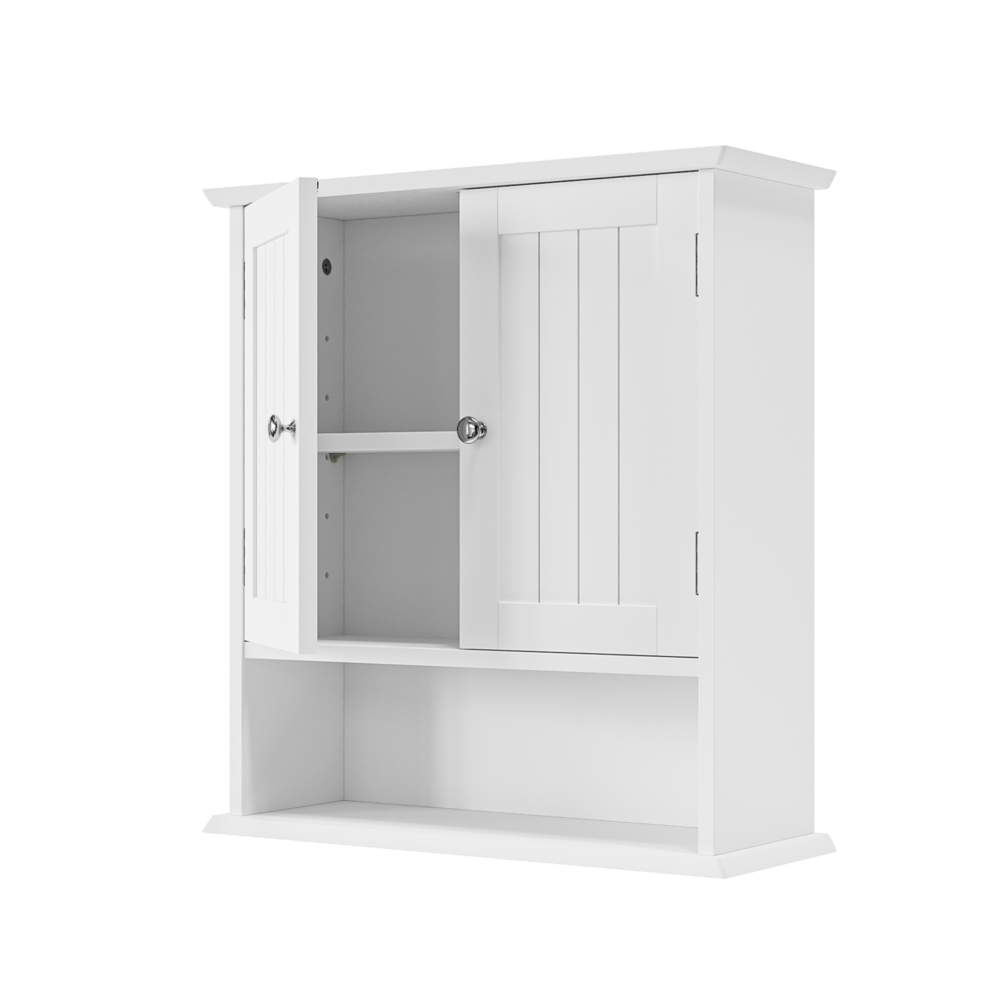 Bathroom Cabinet, Wall Mounted with Double Doors & Adjustable Shelves, White