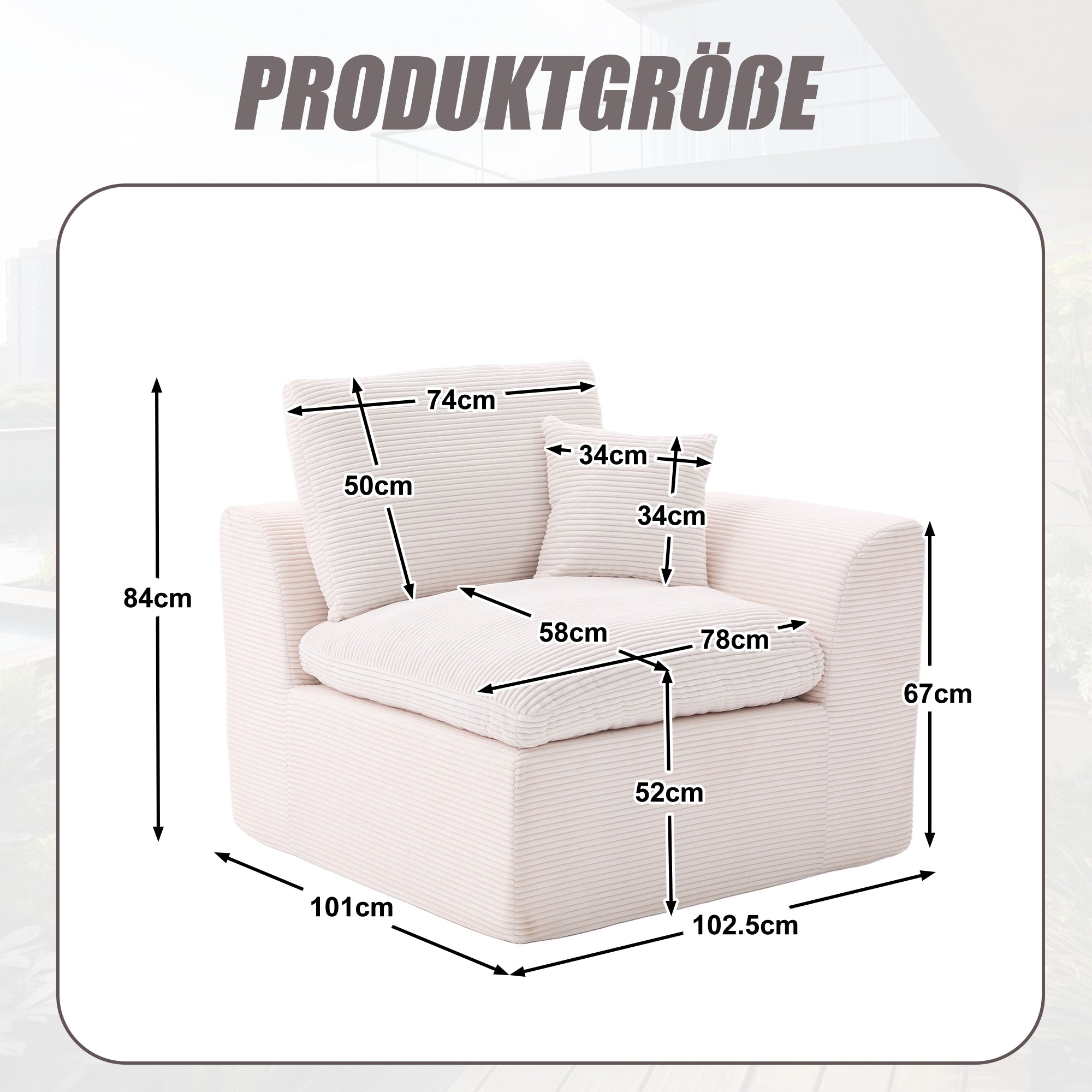 Single Sofa Modern Minimalist Armchair with Cushion - Fabric