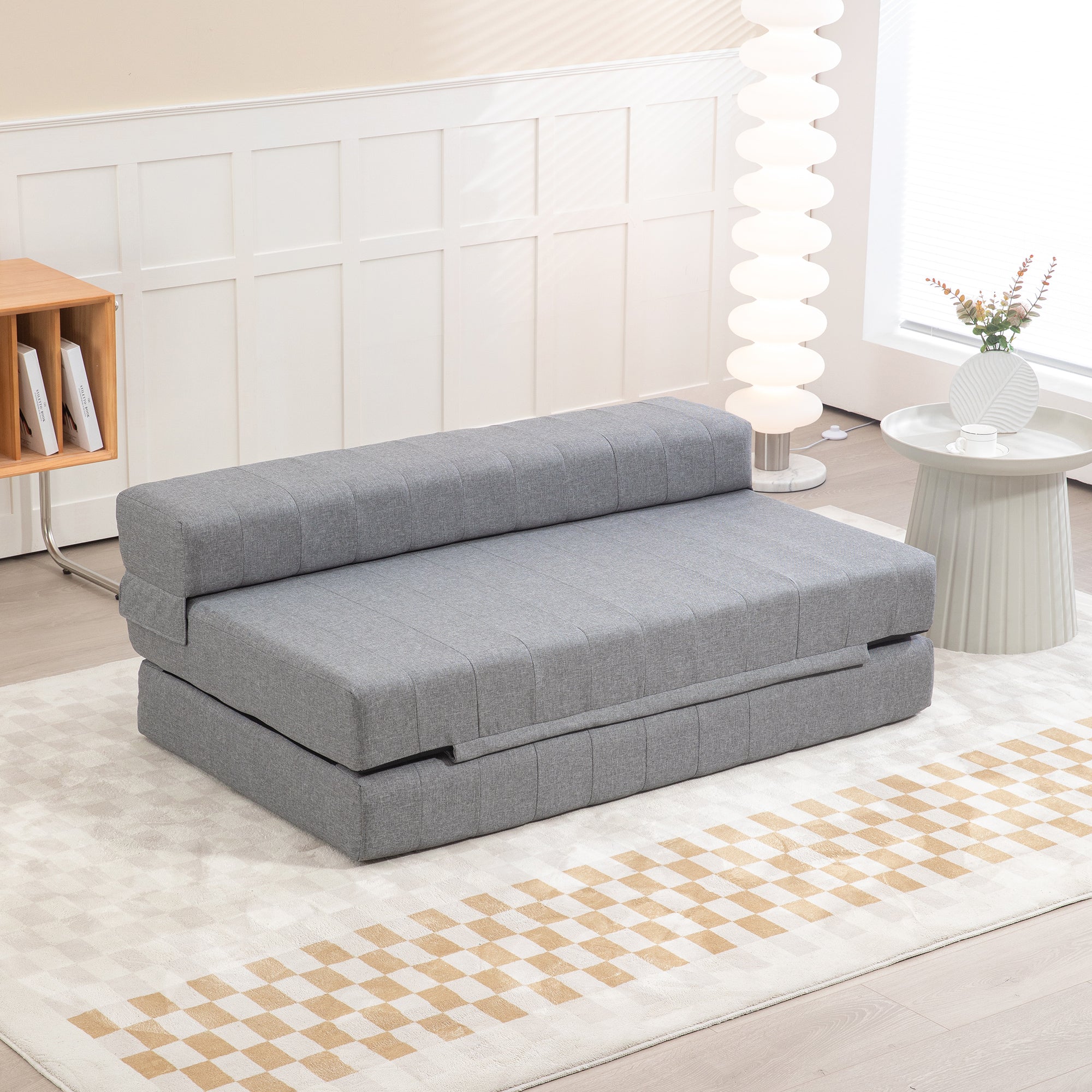 2-in-1 Floor Sofa Bed, Foldable 250 kg Capacity, Linen Look