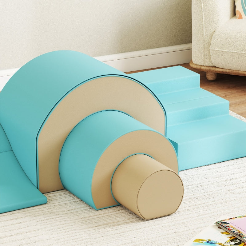 5-Piece Soft Building Block Set, Climbing and Crawling Indoor Play Shapes, Green Faux Leather Foam