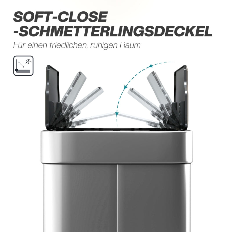 Sensor Trash Can 55 L Automatic Butterfly Lid - Stainless Steel Silver
