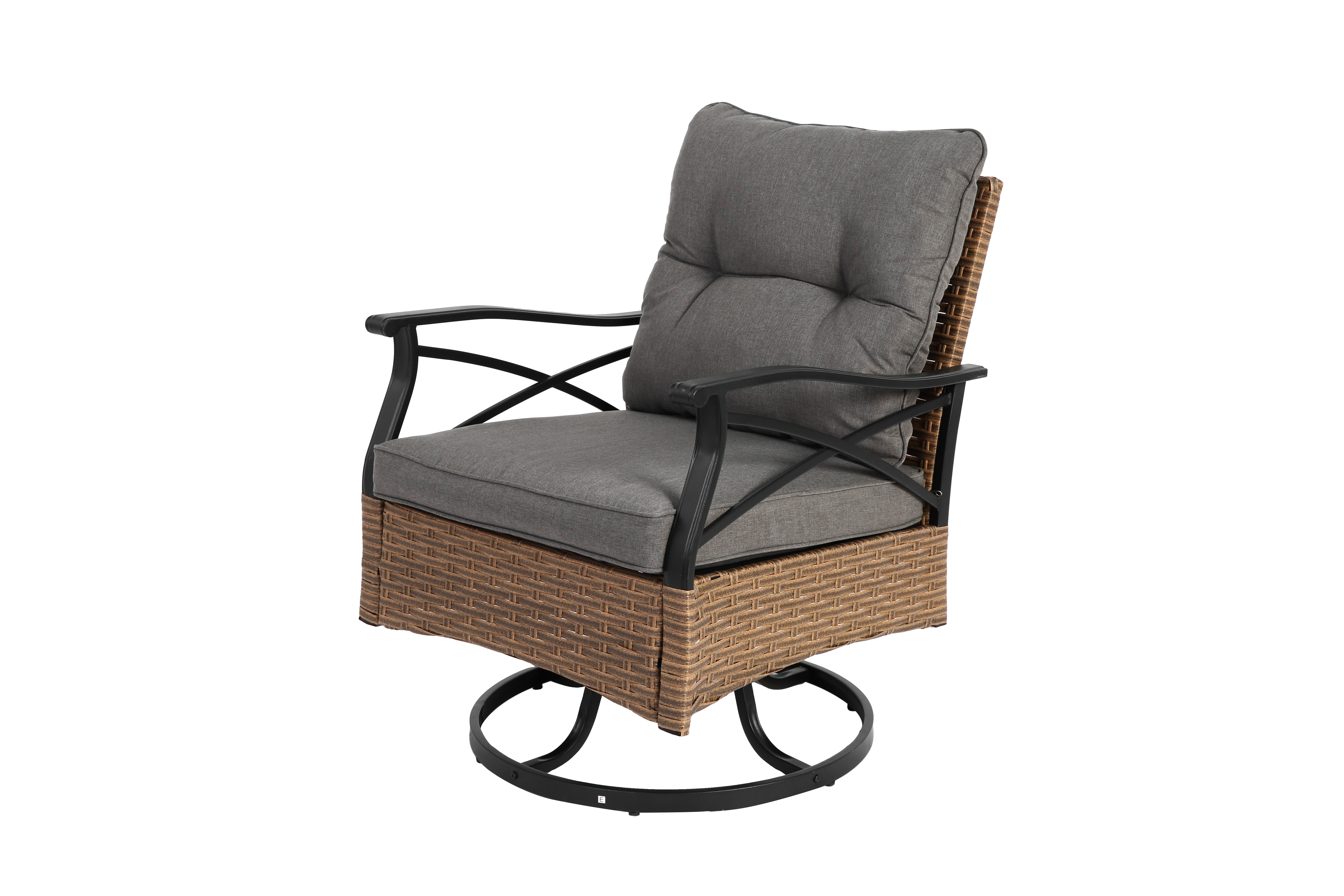 Outdoor Swivel Rocking Chair Set, 3 Pieces with 1 Table and 2 Chairs, 350lb Support, Brown Wicker
